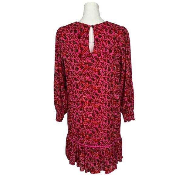 Anthropologie Beau Mini Dress MP Petite Pink Floral Ruffle Hem Western Bohemian - Picture 2 of 15